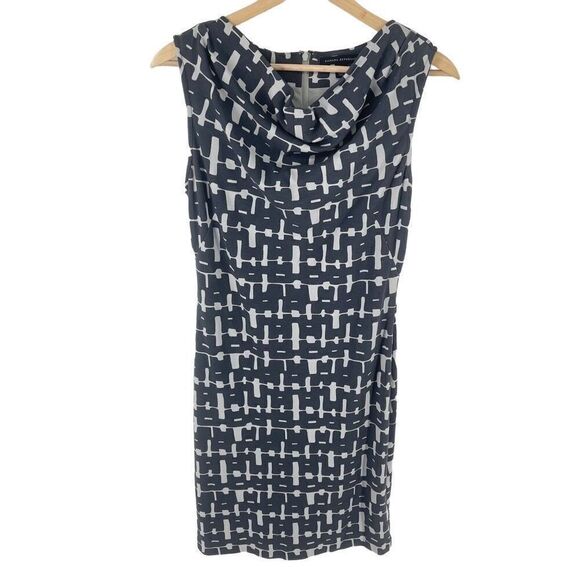 Banana Republic Women's Sheath Dress Midi Mod Plaid Ponte Drape Neck Gray Size 4 - Picture 6 of 11